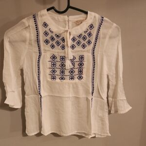 Hayden Girls White Top with Navy Embroidery
